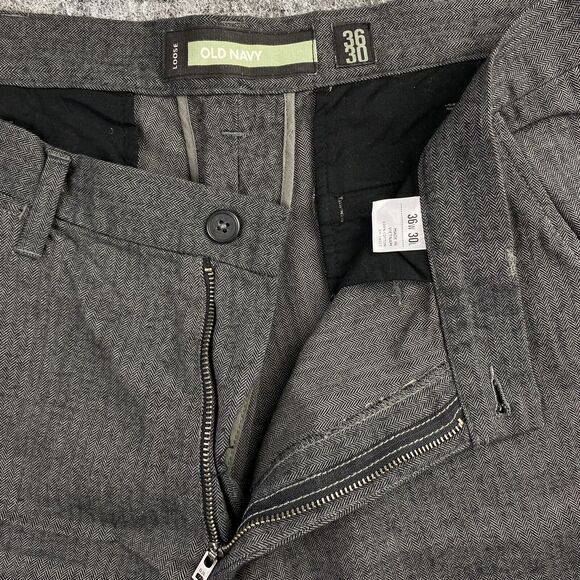 Old Navy Pants Mens 35 Gray Herringbone Chino Loose Straight Leg Business Formal - Picture 1 of 11